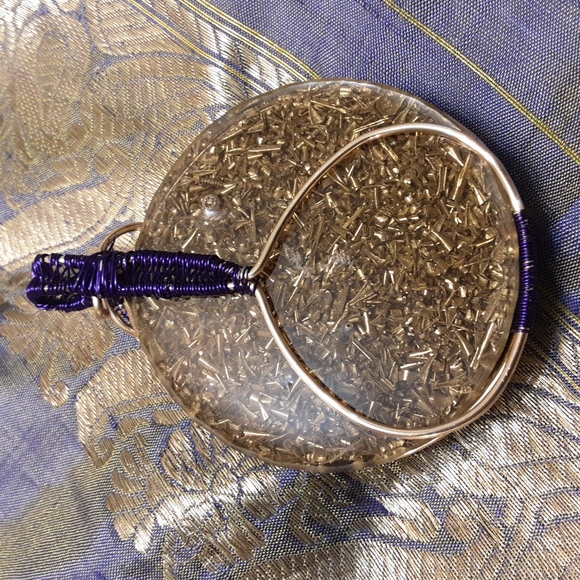 Purple Haze Organite w/ Cowrie Shells, Titanium Quartz, Gold Metal & Wire - Picture 3 of 8